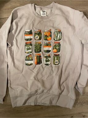 Pickle Jars Print Crewneck Sweatshirt - Beige with Green & Orange Pacific Co